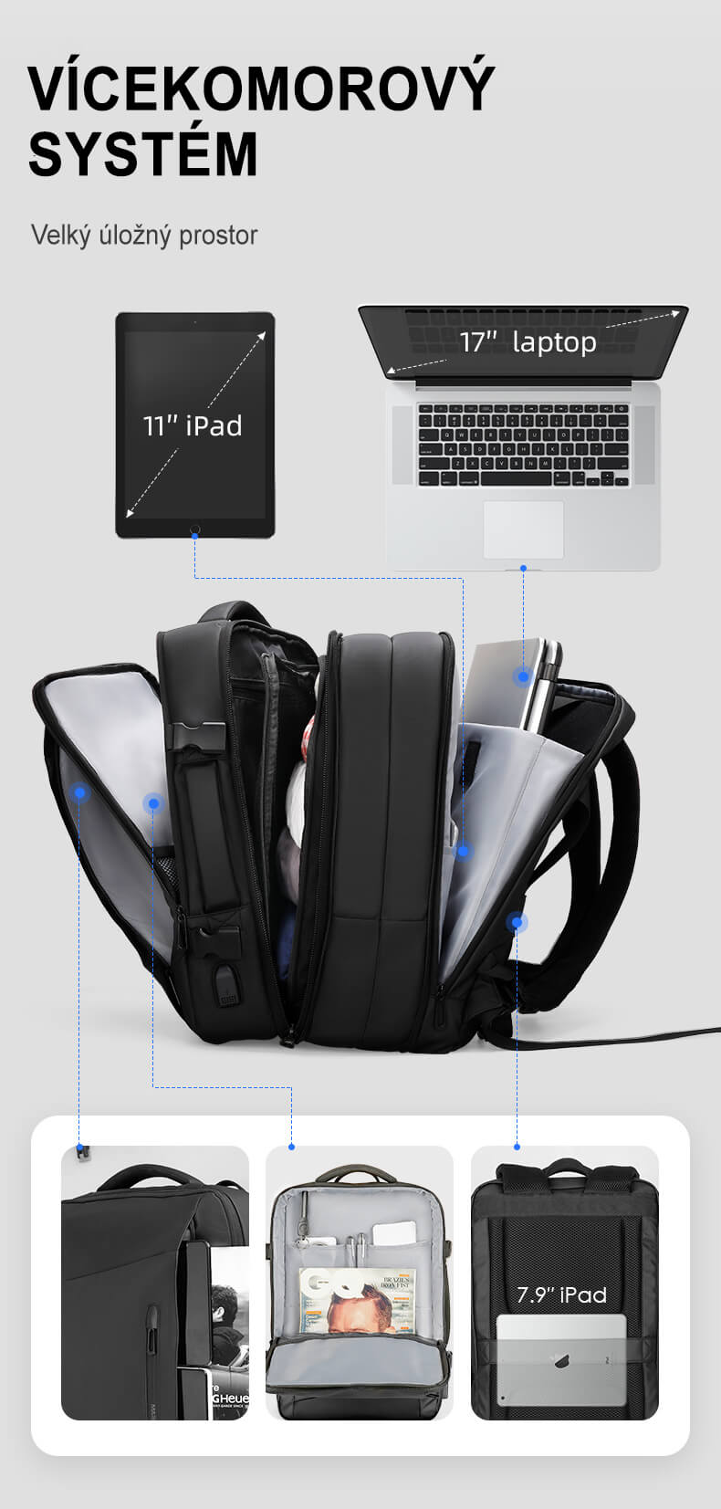 Městský batoh na notebook a cestování Infinity Mark Ryden černý, 26l, rozšířítelný, nepromokavý