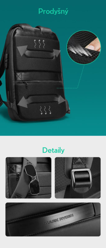 Odyssey batoh městský, černý, šedý, 26L, USB, TSA zámek