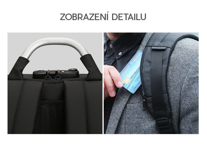 TAG II - batoh a taška 2v1, černá, šedá, USB port, 19L, bezpečnostní