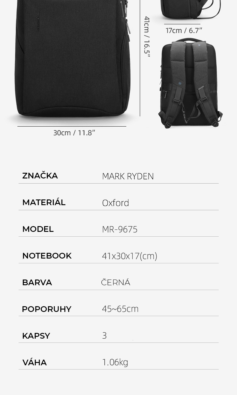 Městský batoh na notebook Nomadic černý, 18l, nepromokavy, USB & Micro USB port, RFID ochrana